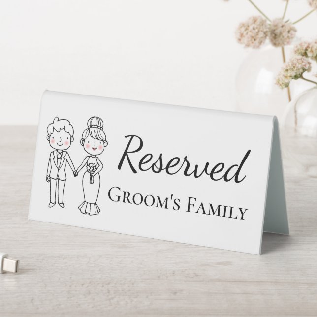 Plaque De Table Cartoon Bride Groom Grooms Famille Réservé Mariage (En SItu (Tableau))