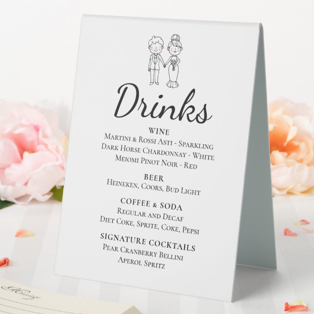 Plaque De Table Cartoon Bride Groom Mariage Whimsical Boissons Bar (In SItu (Mariage))