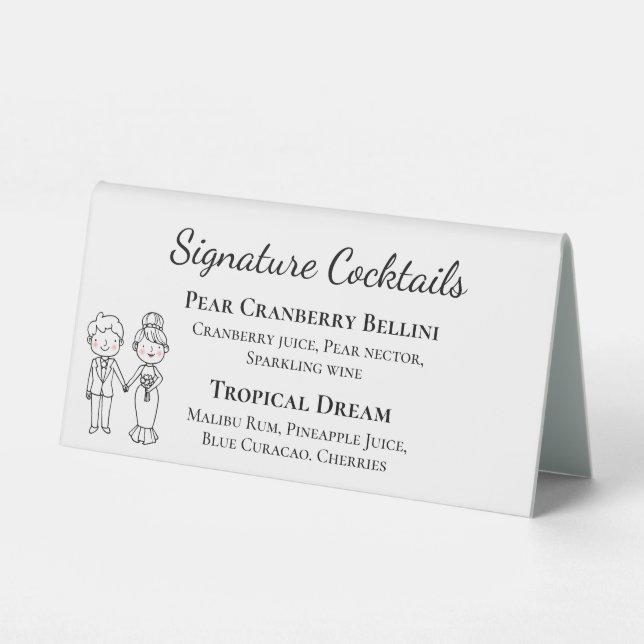 Plaque De Table Cartoon Bride Groom Signature Cocktails Mariage (Verso)