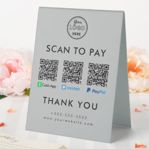 Plaque De Table Cash App Venmo Paypal QR Code Scan to Pay Logo