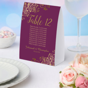 Plaque De Table Cassis & Gold Wedding Table Number Seating Chart