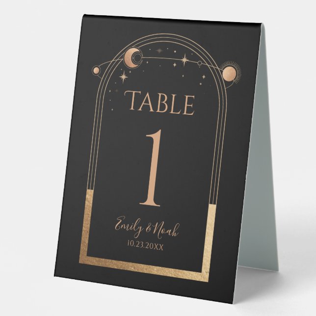 Plaque De Table Celestial Black Gold Sun Moon Astronomy Wedding  (Recto)