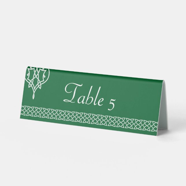 Plaque De Table Céltic Weave Hearts dans Green Table Tente Sign (Recto)
