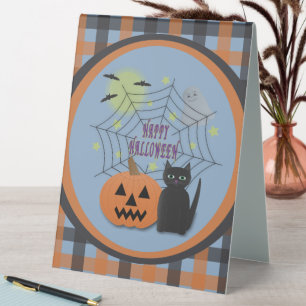 Plaque De Table Chat noir et Citrouille pas effrayant Halloween