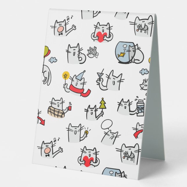 Plaque De Table Chats amusants, lait et magie. (Recto)