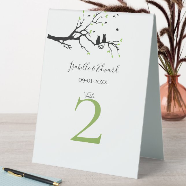 Plaque De Table Chats modernes verts blancs noirs en amour mariage (En SItu (Tableau))