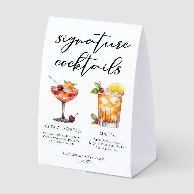 Plaque De Table Cherry French 75 Mai Tai Signature Cocktails Menu (Recto)