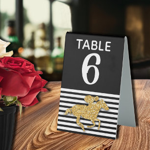 Plaque De Table Cheval de course d'or Blancs noirs