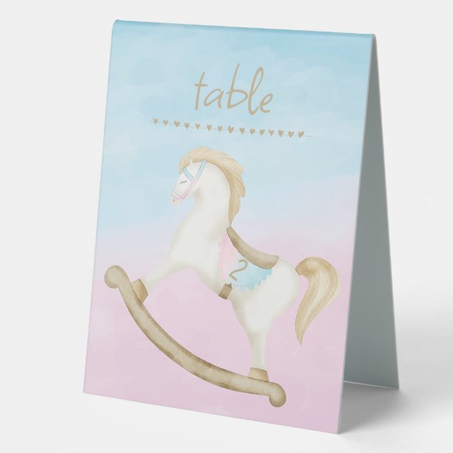 Plaque De Table Cheval Rocking Bleu rose Genre Bébé (Verso)
