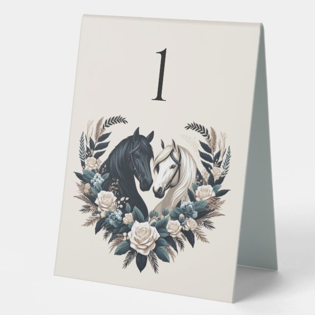 Plaque De Table Chevaux de mariage campagnard en amour (Recto)