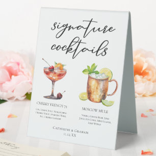 Plaque De Table Chic Bride Groom Signature Cocktails Menu Mariage