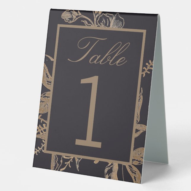 Plaque De Table Chic Gold & Black Faux Metal Floral Photo Mariage (Recto)