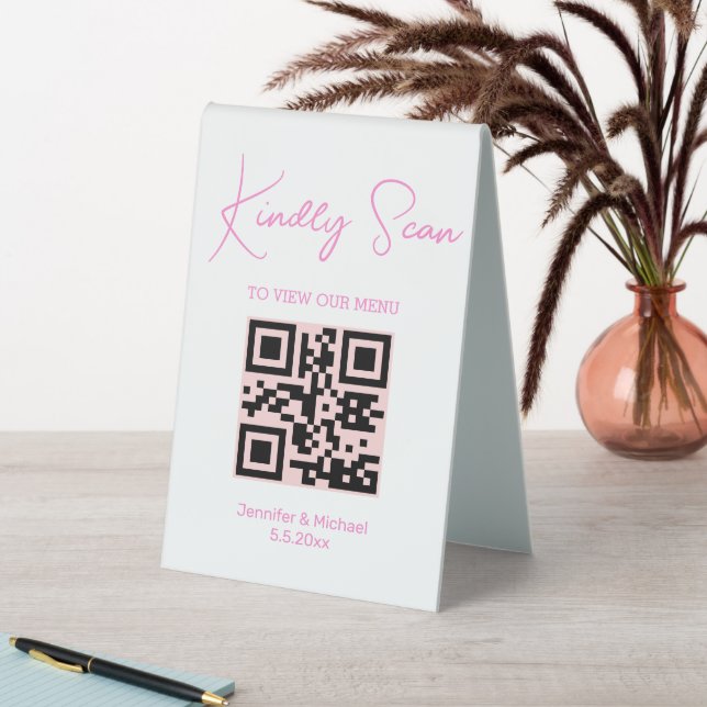 Plaque De Table chic rose tendance code qr menu mariage (En SItu (Tableau))