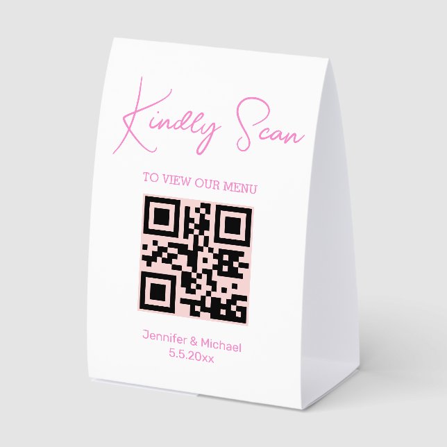 Plaque De Table chic rose tendance code qr menu mariage (Recto)