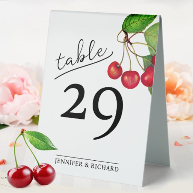 Plaque De Table Chic rustique rouge cerise numérisable QR Numéro d (Créateur téléchargé)