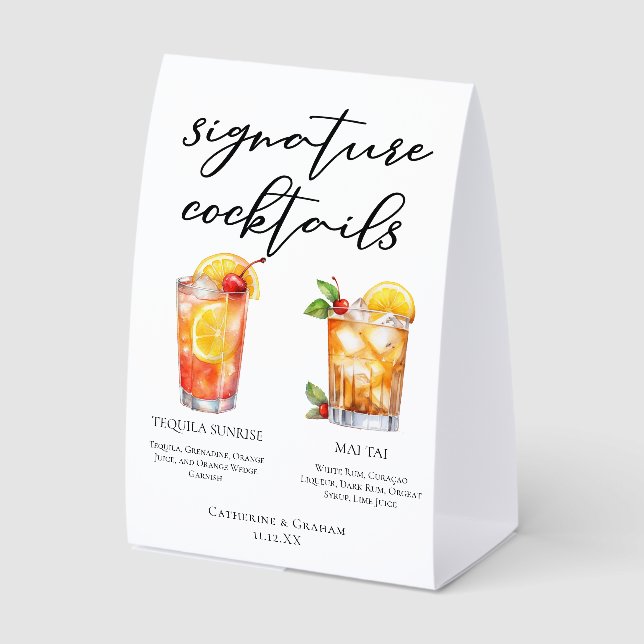 Plaque De Table Chic Seaside Wedding Signature Cocktails Menu (Recto)