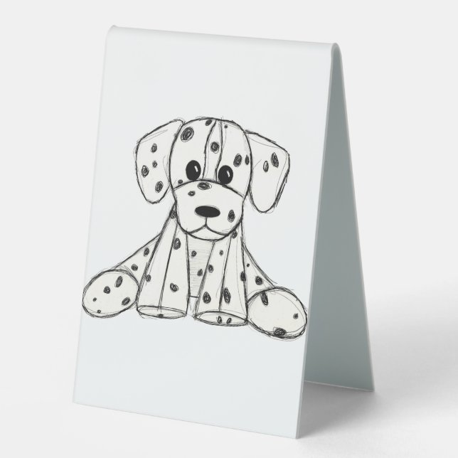 Plaque De Table Chien en dalmate dessin simple noir (Recto)