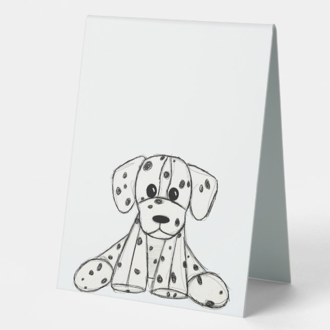 Plaque De Table Chien en dalmate dessin simple noir (Recto)