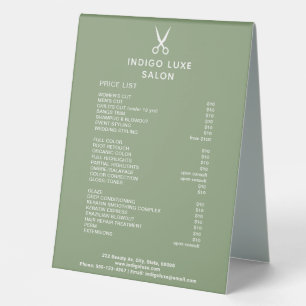 Plaque De Table Ciseaux de salon de cheveux Service Vert Menu Tari