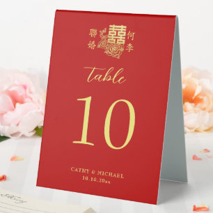 Plaque De Table Classic élégant chinois mariage numéro floral roug