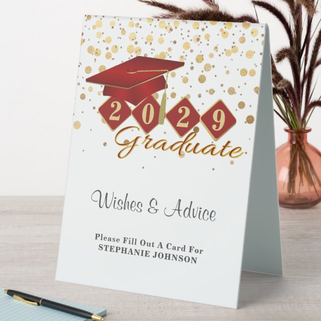 Plaque De Table Classic Elegant Graduation Party Rouge & Or (En SItu (Tableau))