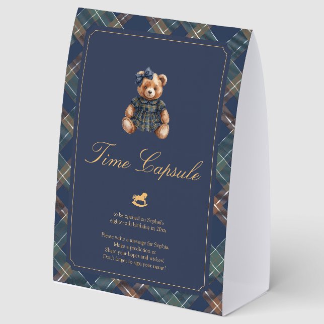 Plaque De Table Classic Navy Plaid Teddy Bear Girl Time Capsule  (Recto)