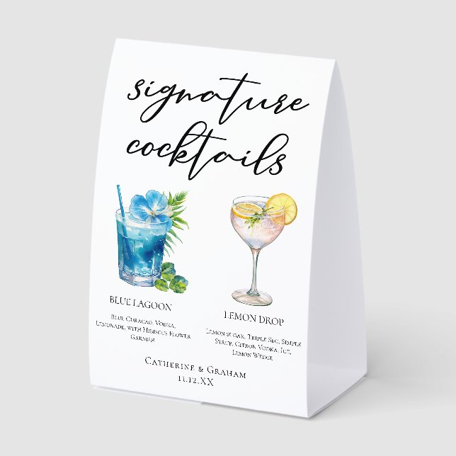 Plaque De Table Coastal Wedding Signature Cocktails Menu (Recto)
