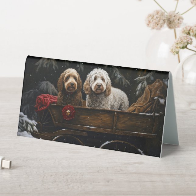 Plaque De Table Cockapoo Traîneau enneigé Décoration de Noël     (En SItu (Tableau))