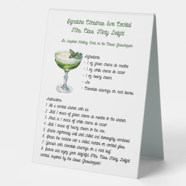 Plaque De Table Cocktail de signature de Noël Minty de Mme Claus (Recto)