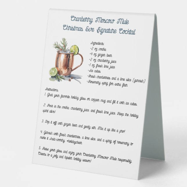 Plaque De Table Cocktail Signature de la canneberge moscovite Mule (Recto)