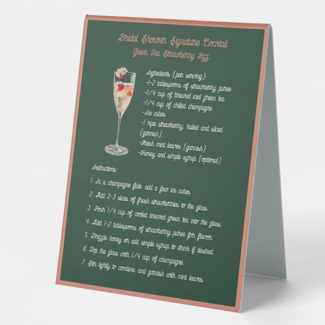Plaque De Table Cocktail Signature Thé vert à la fraise pétillant (Recto)
