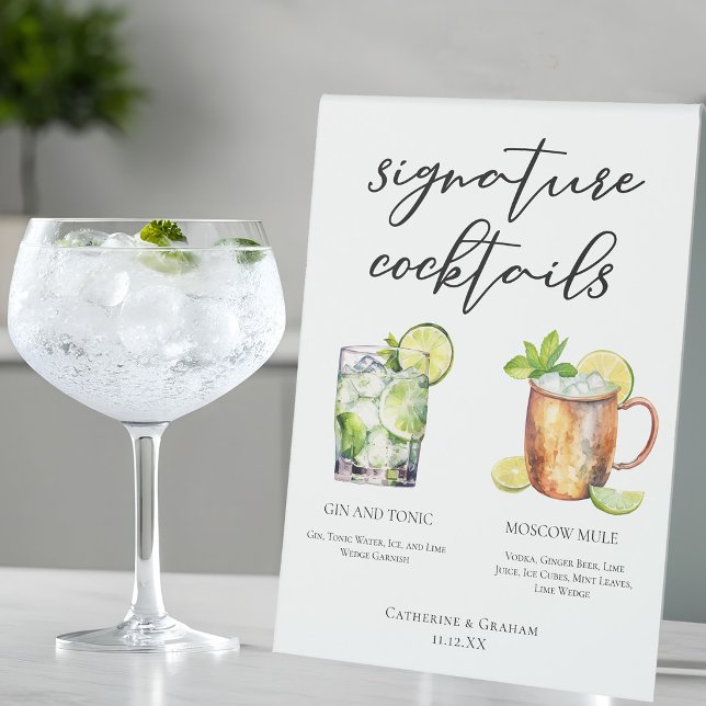 Plaque De Table Cocktails Signature Highball Menu de Mariage (Créateur téléchargé)