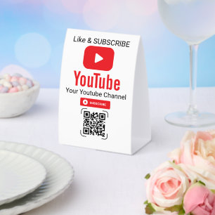 Plaque De Table Code QR Abonnement YouTube Blanc