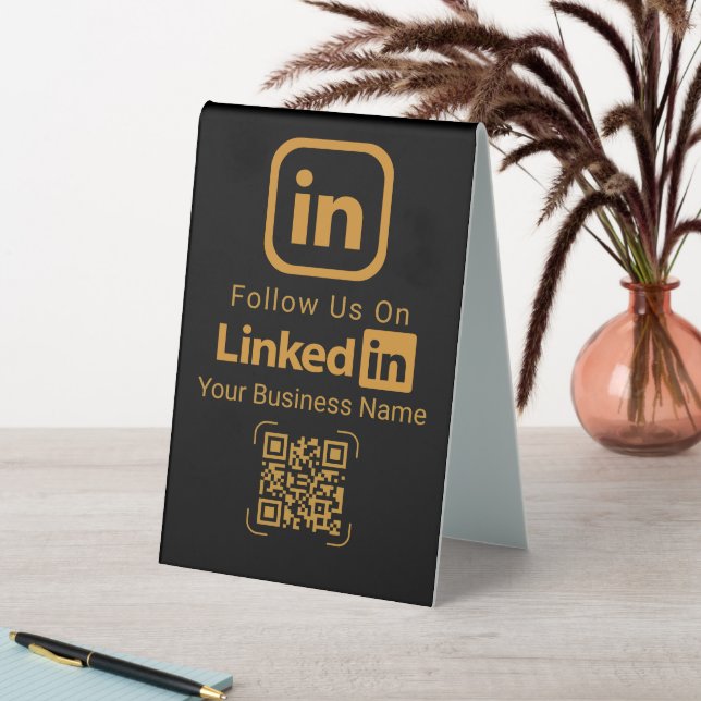 Plaque De Table Code QR Black Gold Nom de l'entreprise sur Linked  (En SItu (Tableau))