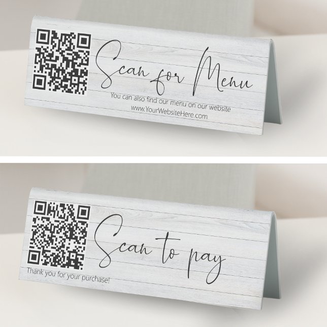Plaque De Table Code QR Bois Blanc Scannez pour Payer + Scannez po (Créateur téléchargé)