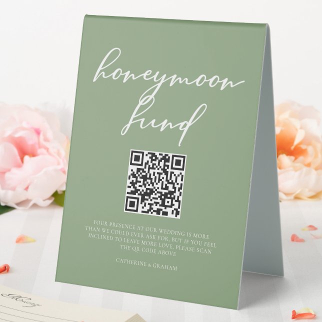 Plaque De Table Code QR Chic Vert Sauge Mariage Voyage de Noces (In SItu (Mariage))