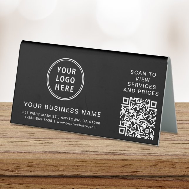 Plaque De Table Code QR de logo d'entreprise moderne noir (Créateur téléchargé)