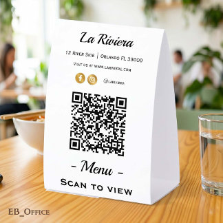 Plaque De Table Code QR de menu de restaurant sur un panneau recto