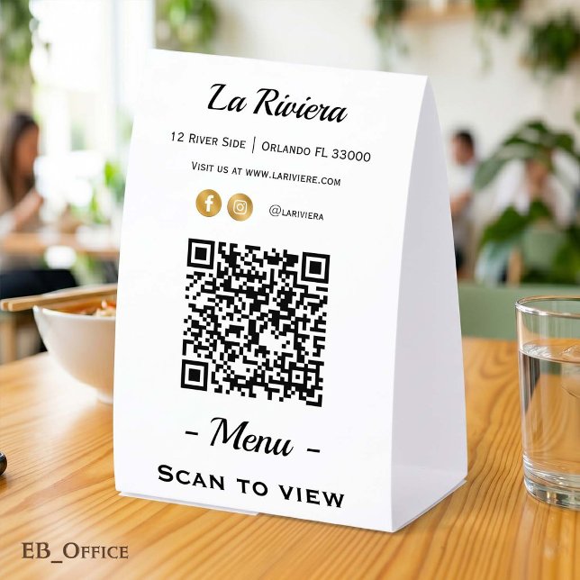 Plaque De Table Code QR de menu de restaurant sur un panneau recto (Personalized Scan Menu
Minimalist 4” X 6”
)