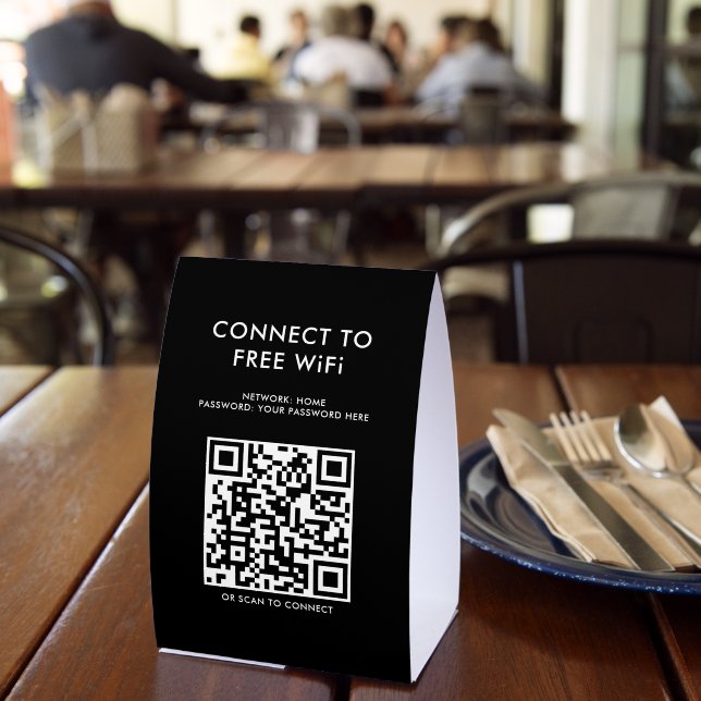 Plaque De Table Code QR de menu sans contact Connectez WiFi Noir (Insitu (restaurant))