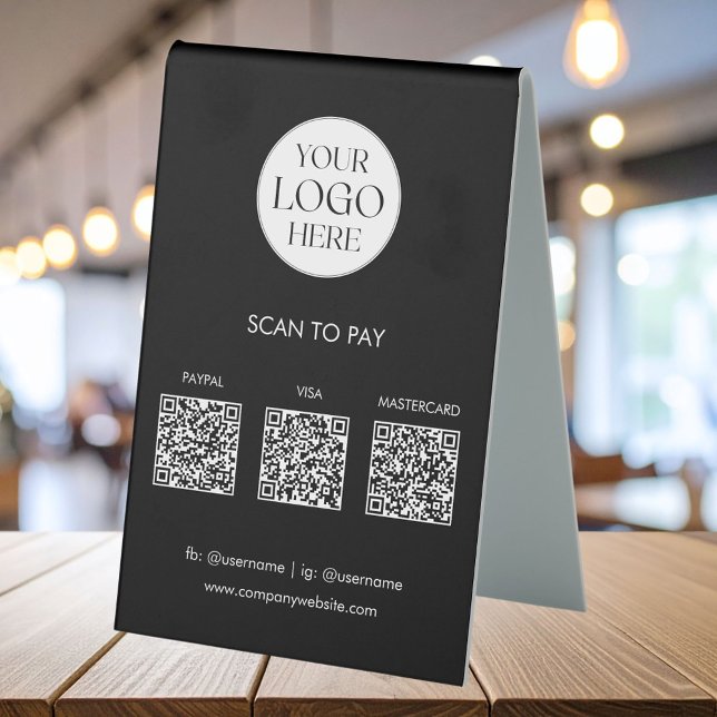 Plaque De Table Code QR de paiement moderne avec logo d'entreprise (In situ)