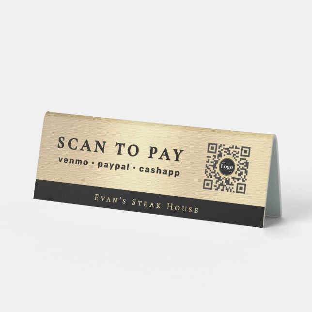 Plaque De Table Code Qr de Paiement par Scan en Écriture Élégante  (Recto)