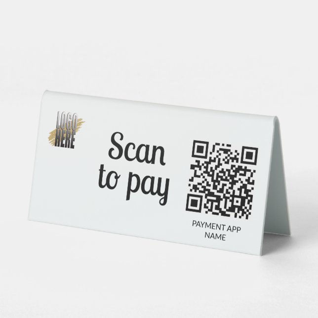 Plaque De Table Code QR de paiement par scan simple et blanc (Recto)