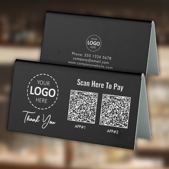 Plaque De Table Code QR de paiement sans contact personnalisé noir (Créateur téléchargé)