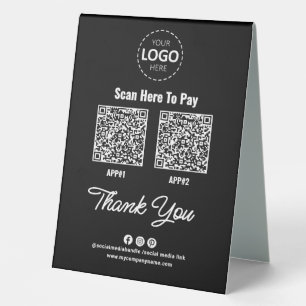 Plaque De Table Code QR de paiement sans contact personnalisé noir