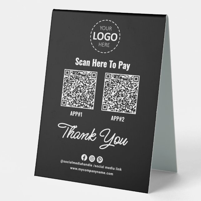Plaque De Table Code QR de paiement sans contact personnalisé noir (Recto)