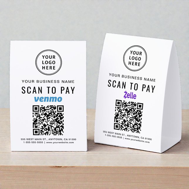 Plaque De Table Code QR de paiement Venmo Zelle avec logo d'entrep (Créateur téléchargé)