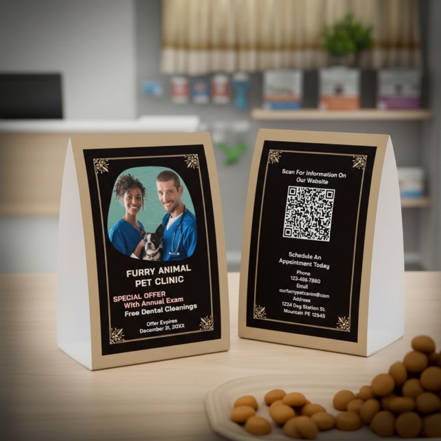 Plaque De Table Code QR de promotion de photo de société d'entrepr (Business Company Photo Promotion QR Code Table Tent to promote your business services and specials. )