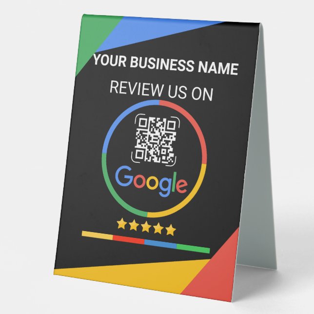 Plaque De Table Code QR de révision Google noir moderne (Recto)