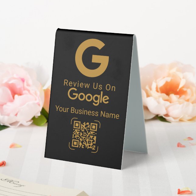 Plaque De Table Code QR de révision Google Or Noir Entreprise (In SItu (Mariage))